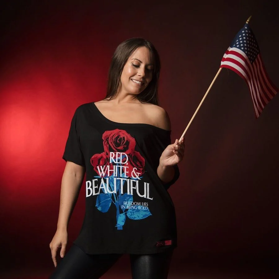 Women's Red, White & Beautiful Slouchy T-Shirt - Black