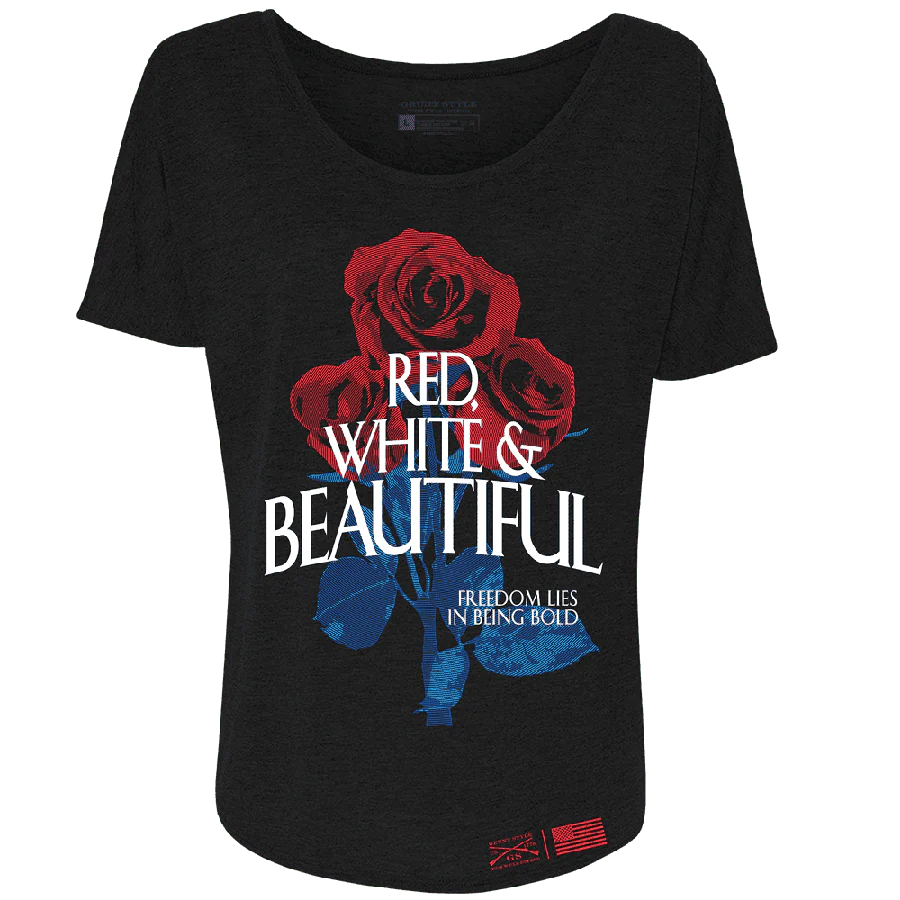 Women's Red, White & Beautiful Slouchy T-Shirt - Black