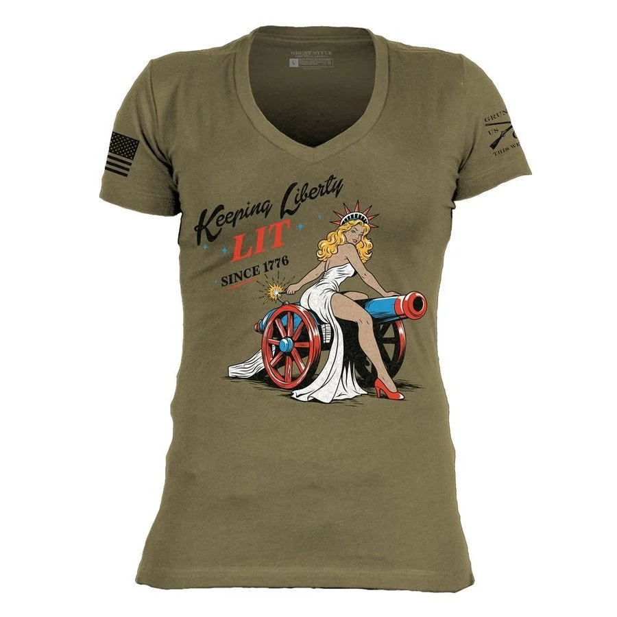 Women's Keeping Liberty Lit V-Neck - Military Green