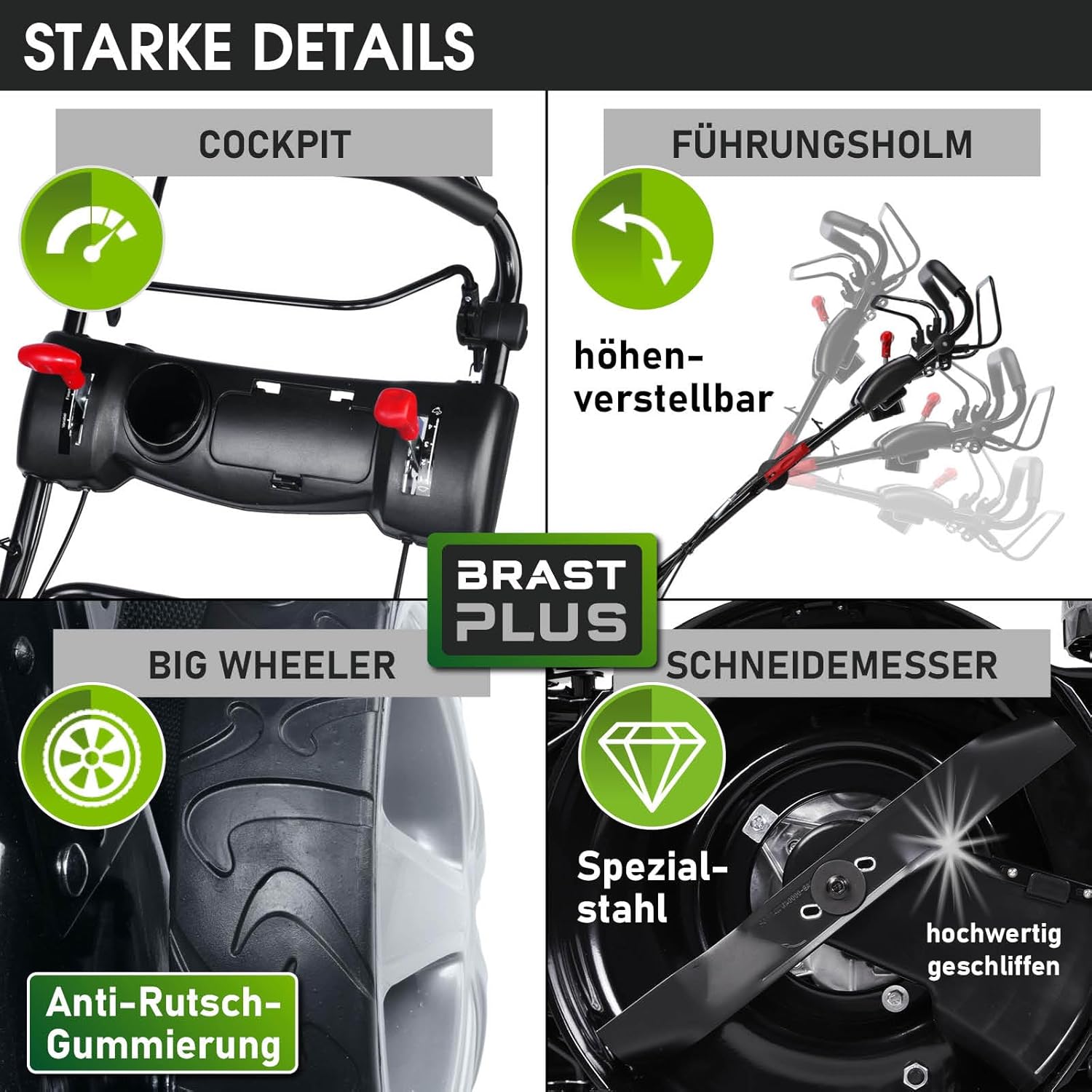 BRAST® Benzin Rasenmäher Trike mit Antrieb | 5,2kW(7PS) | 53cm Schnittbreite | viele Modelle | TÜV | 4 Takt OHV Motor | 30-80mm Schnitthöhe | 60L Fangkorb | Stahlgehäuse | Speed