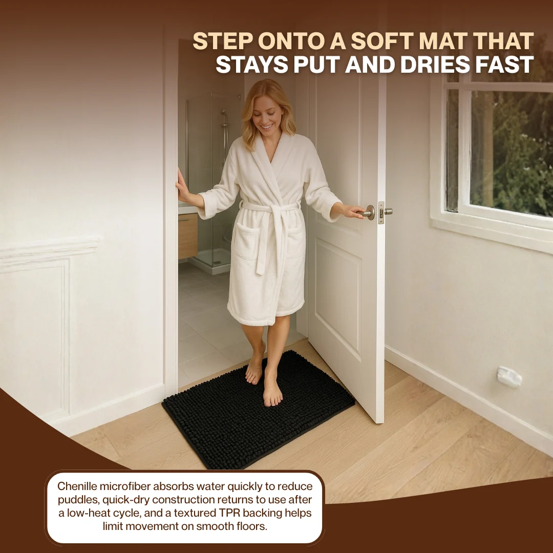High Pile Chenille Bath Mat Quick Dry Microfiber with TPR Backing High Pile Chenille Bath Mat Quick Dry Microfiber with TPR Backing
