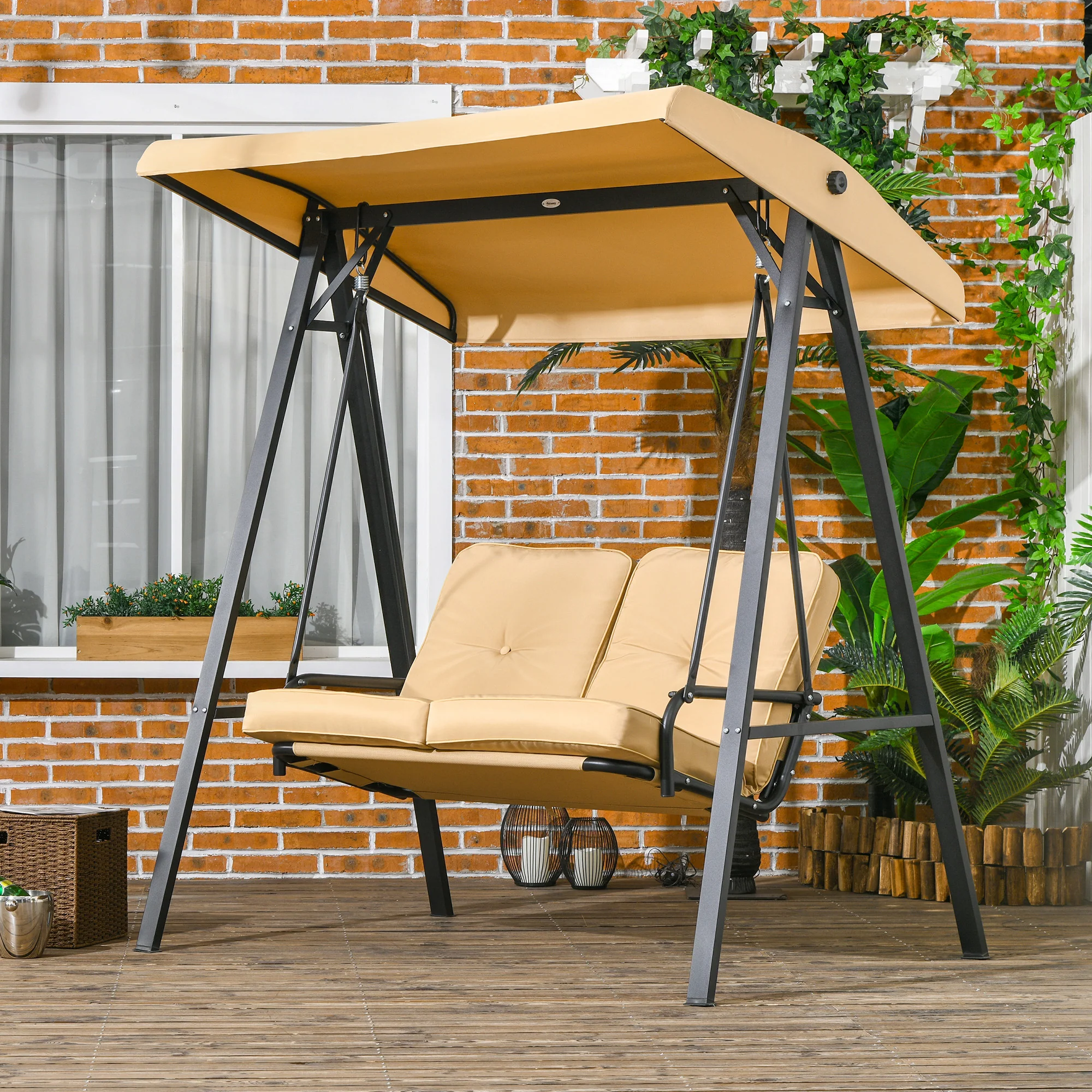 Outsunny Hollywoodschaukel 2-Sitzer mit verstellbarem Sonnendach