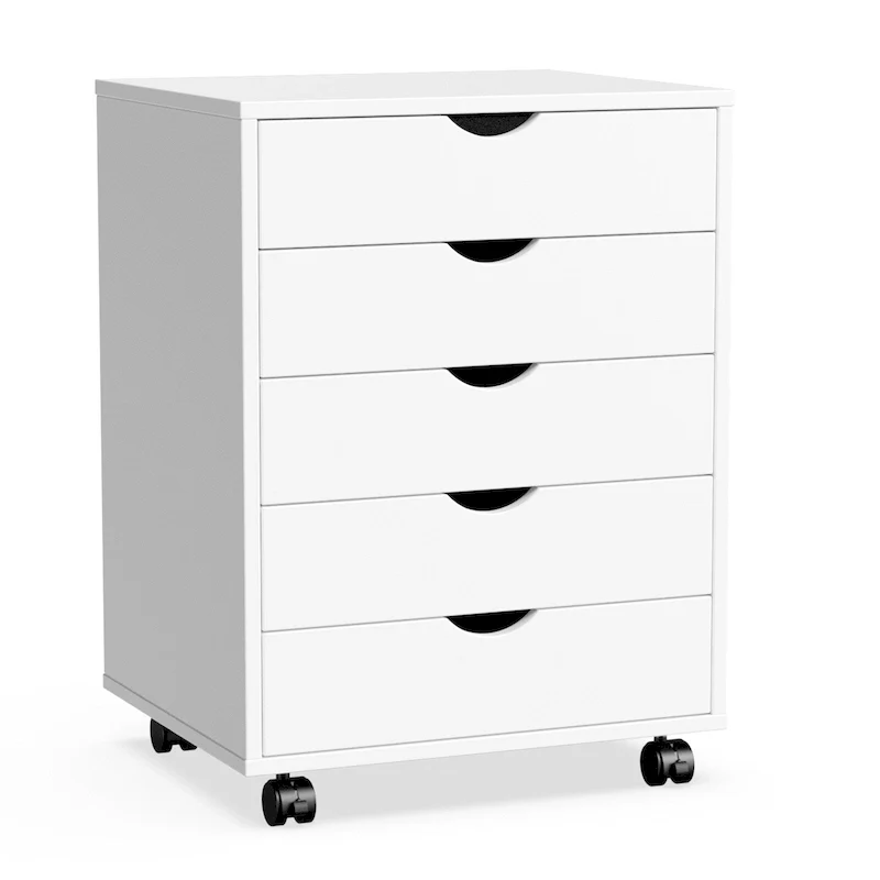 5-Drawer Mobile File Cabinet, Vertical Wooden Storage Dresser with 4 Wheels, Rolling Under Desk Organizer