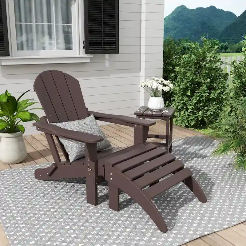 Polytrends Laguna Hdpe All Weather Outdoor Patio Foldable Adirondack Chair With Ottoman And Side Table (3-Piece Set)