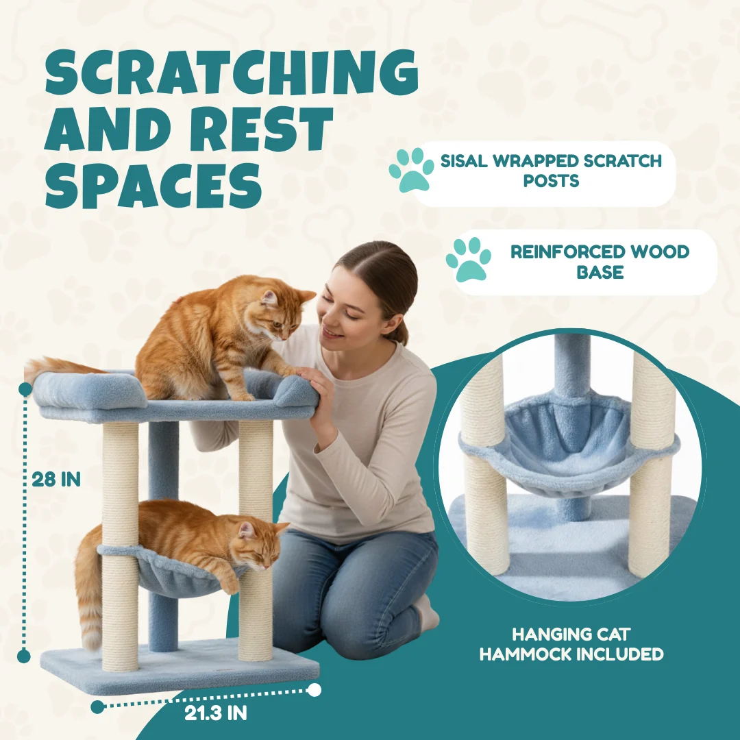 Indoor Cat Tree Tower with Sisal Scratcher, Bed and Hammock