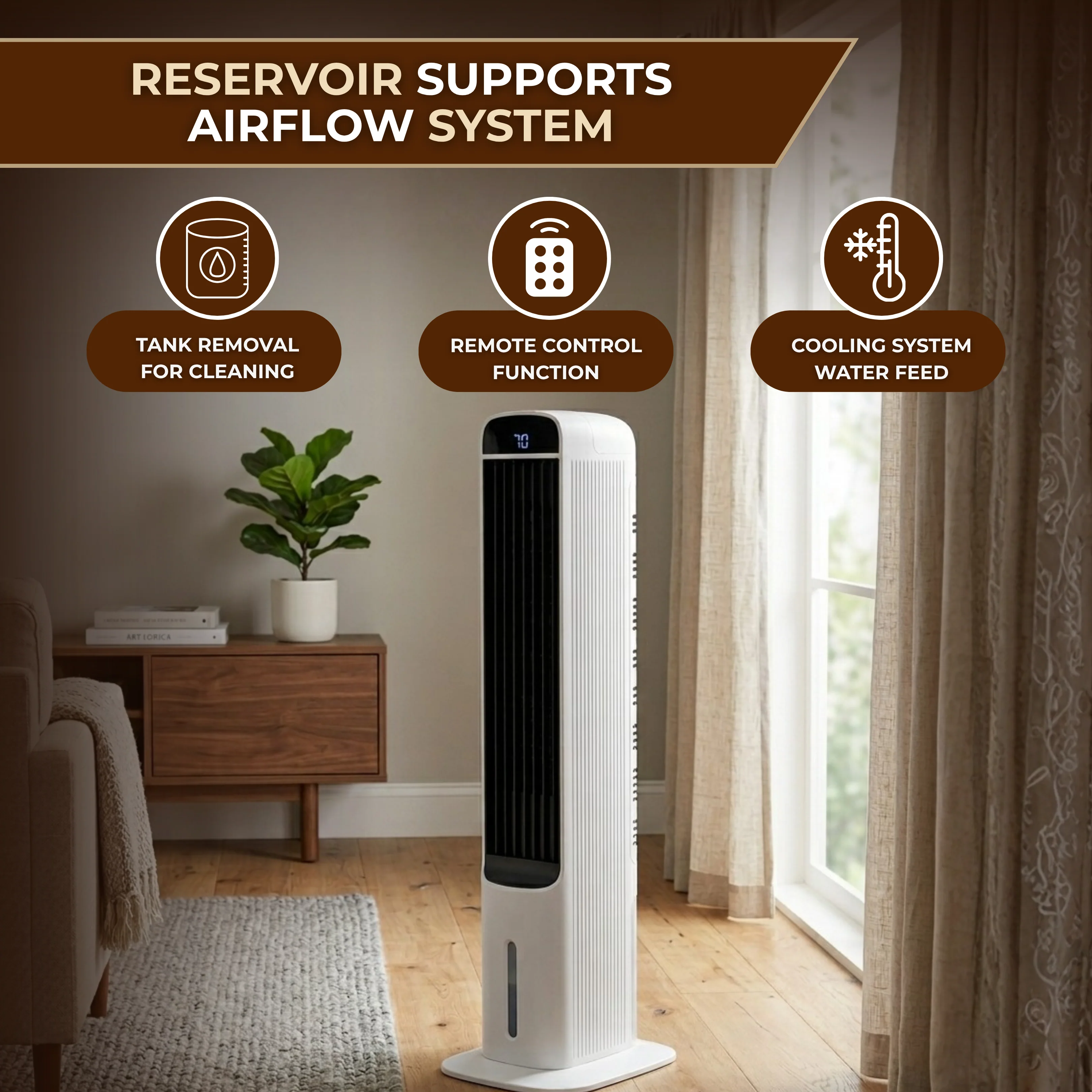 Portable Evaporative Air Cooler Fan with Smart Timer Control Portable Evaporative Air Cooler Fan with Smart Timer Control