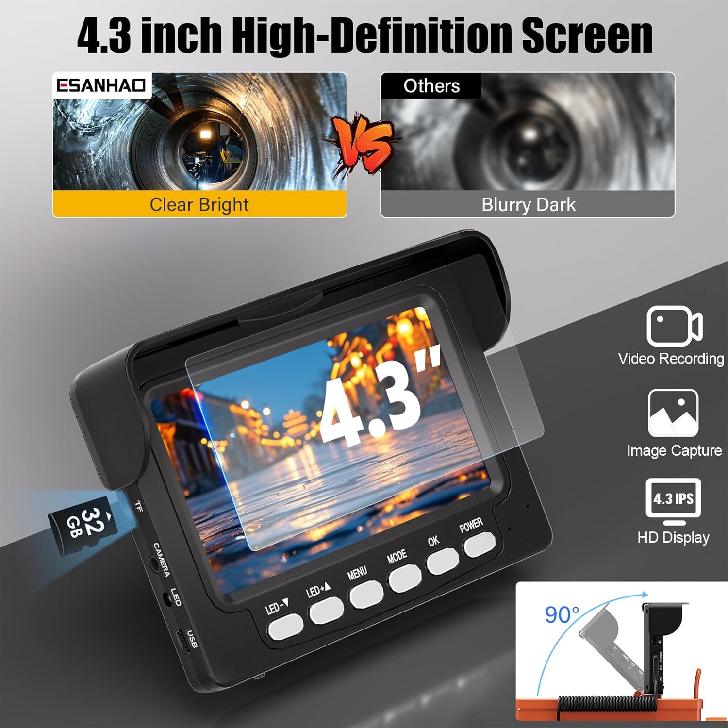 Sewer Inspection Camera, 100FT, DVR, Audio, 4.3