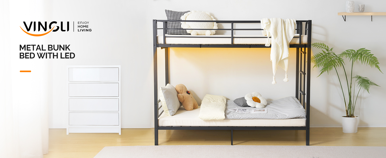 VINGLI Bunk Bed with LED Lights