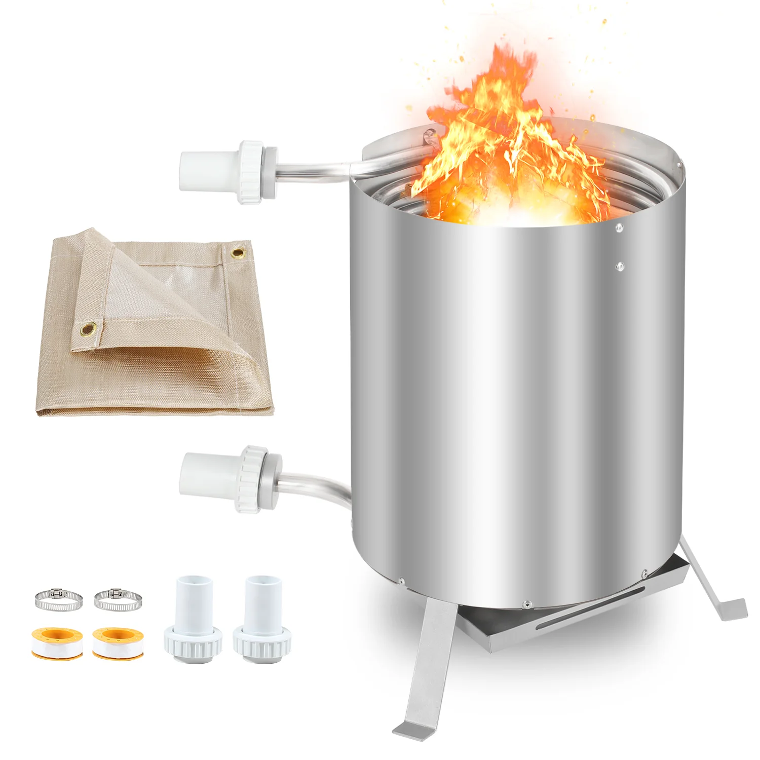 Sonnewelt Poolheizung Feuertonne mit Heizspirale Edelstahl