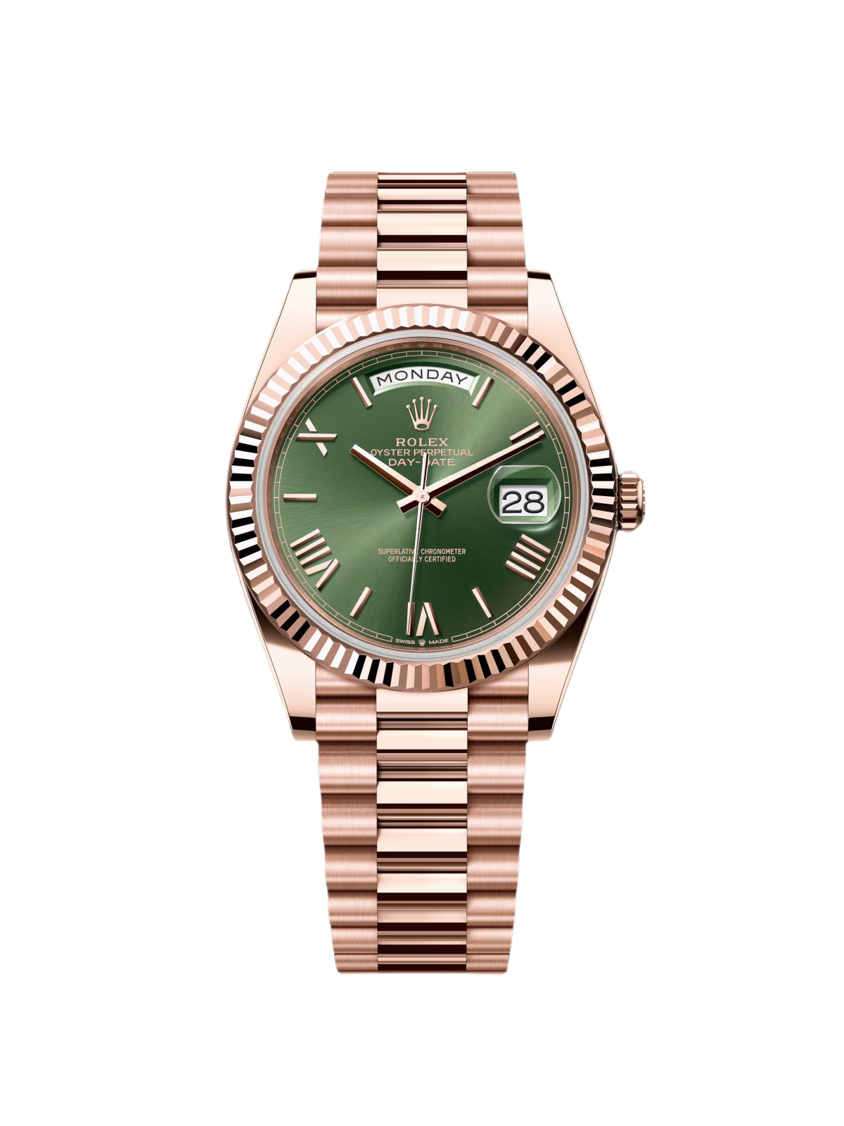 Rolex Day-Date "President" 40mm Everose Gold Olive Green Roman Dial - 228235