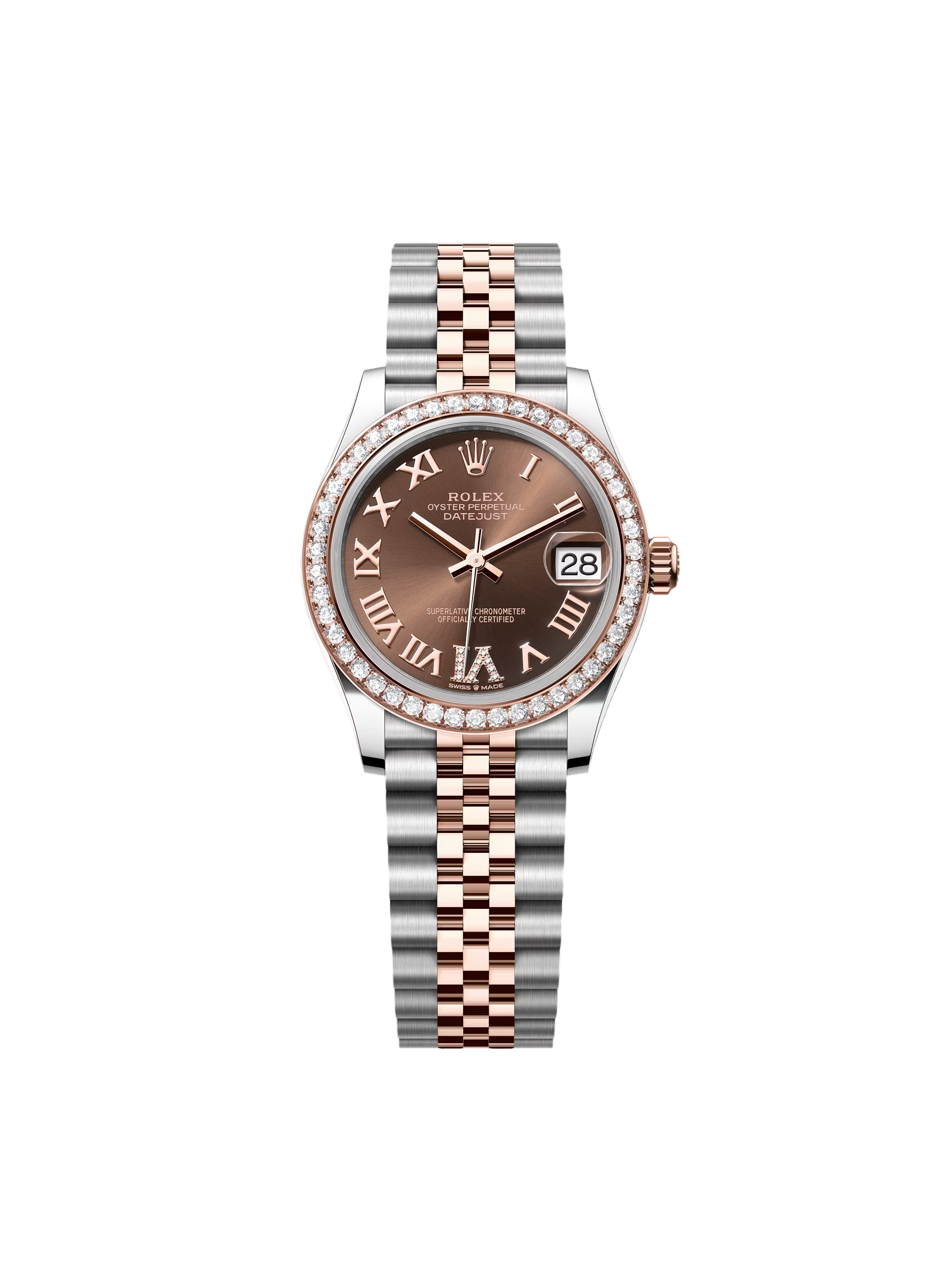 Rolex Datejust m278381-0005/0006 Chocolate Roman Diamond 31mm Dial Diamond-Set Bezel and Oyster Bracelet Watch