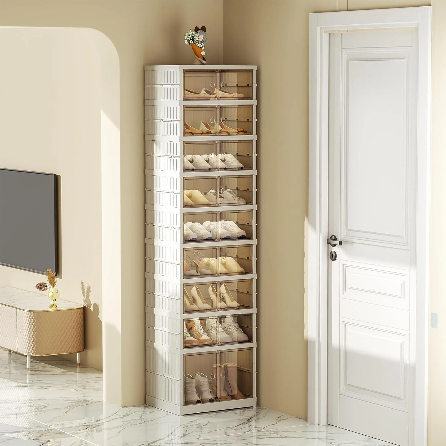 Collapsible Shoe Rack Organizer 9 Tiers-36 Pairs Foldable Shoe Cabinet with Doors
