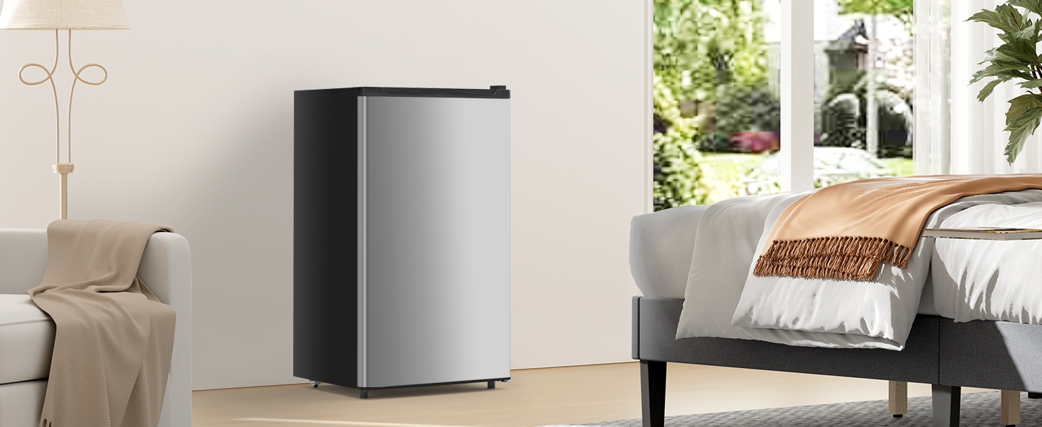 3.2 Cu.Ft Mini Fridge with Freezer Small Refrigerator Single Door Energy-efficient Low Noise