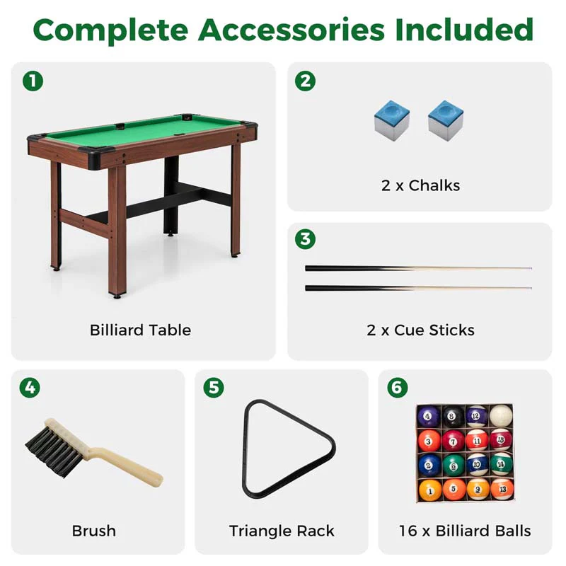Eletriclife 48 Inch Pool Wooden Game Table with Full Set of Balls