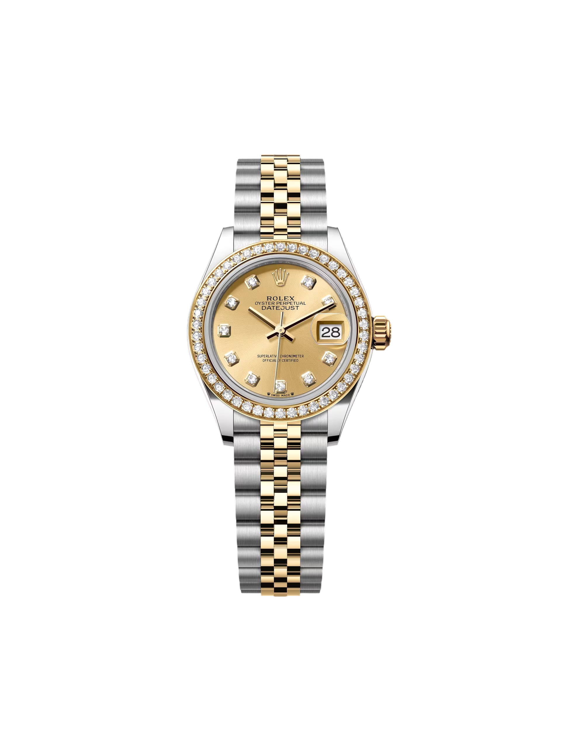 Rolex Lady-Datejust 28mm 279383RBR Champagne Diamond Dial Yellow Rolesor Oyster Bracelet