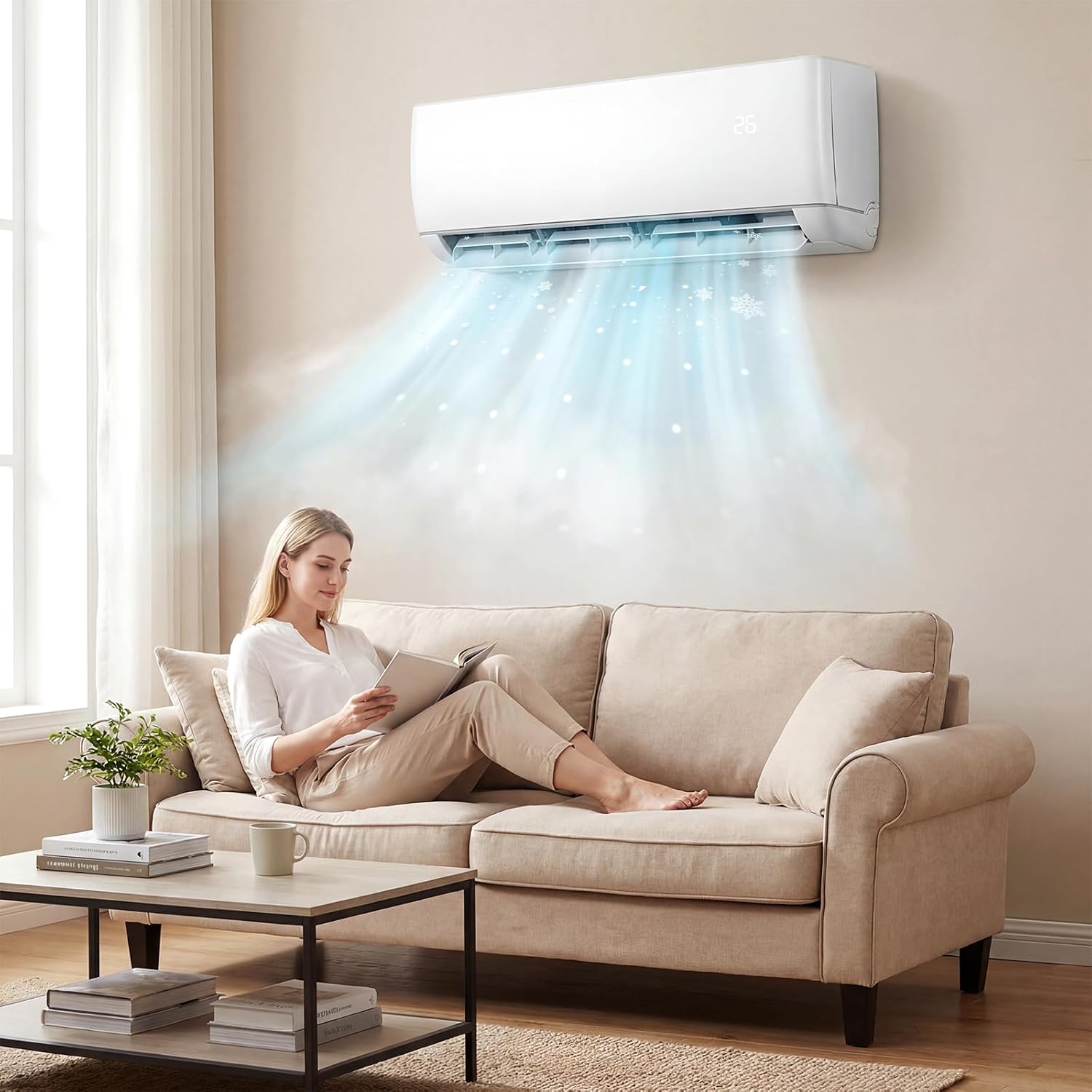 TANGZON 24000 BTU Air Conditioner Wall Split, 5 in 1 Air Conditioning Unit Heater Dehumidifier Air Purifier Fan with Heat Pump, Remote & Installation Kit, A++ Rating, Inverter, Wall AC Unit for 139㎡