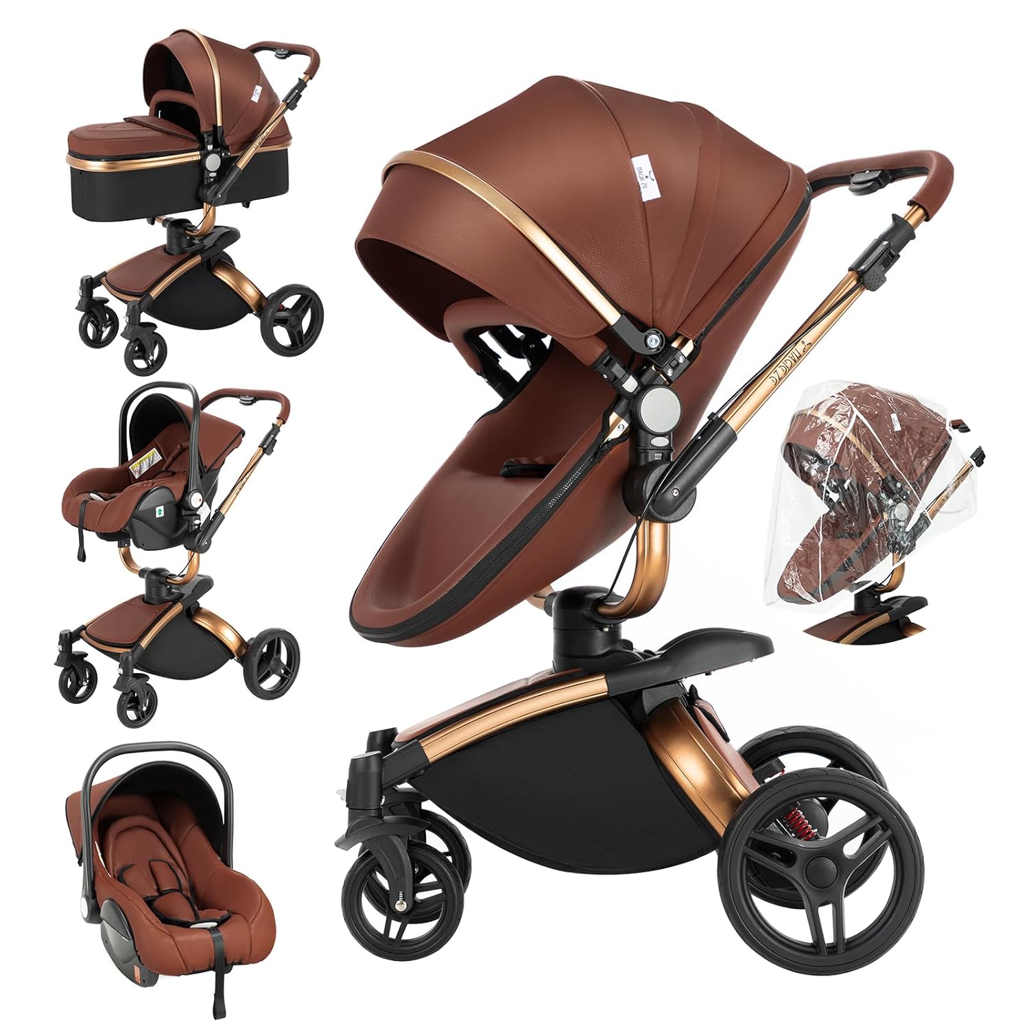 3 in 1 Kombikinderwagen 3 in 1 Reisesysteme Kinderwagen Infant Hochlandschaft Liegender Buggy Kinderwagen Neugeborenen Kinderwagen Faltbarer Standardkinderwagen (906 White)
