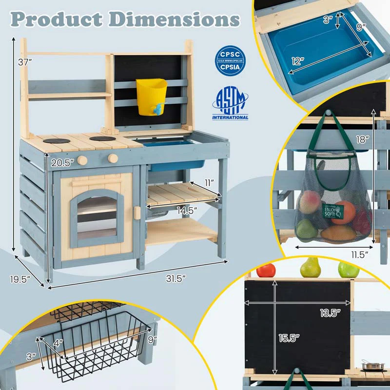 Eletriclife 2-In-1 Outdoor Mud Kitchen with Faucet and Extra Chalkboard