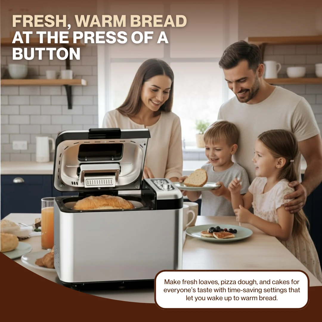 Silver Large Capacity Bread Maker Machine with 15 Programs & Timer Silver Large Capacity Bread Maker Machine with 15 Programs & Timer