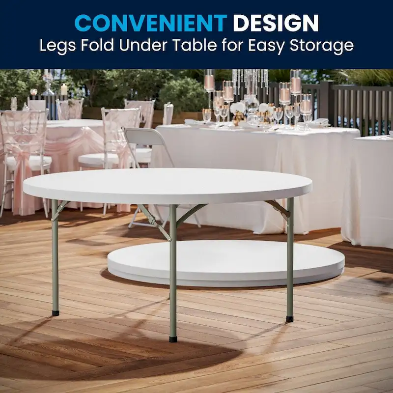 5-Foot Round Plastic Folding Event Table w/ 2 Thick Surface