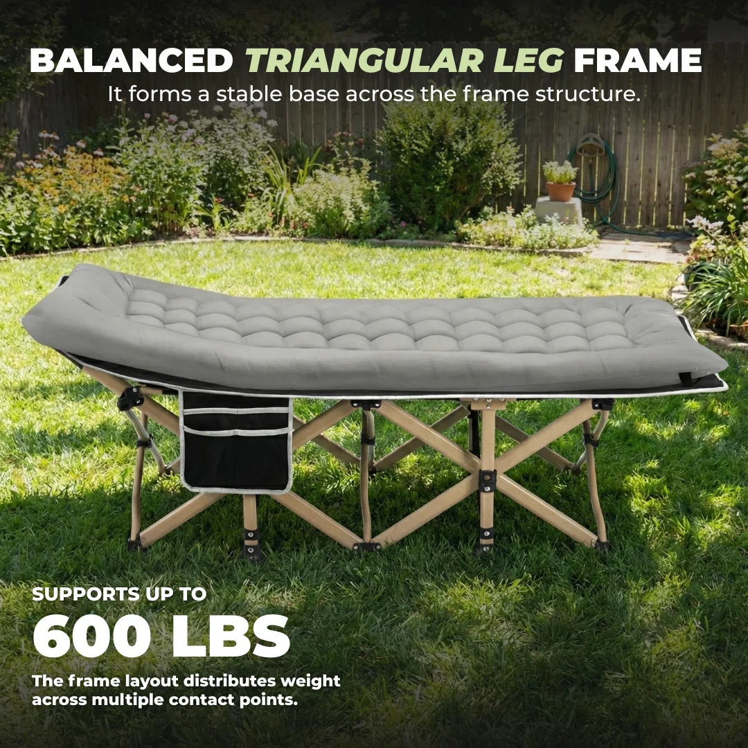 Foldable Camping Cot with 28 inches Wide Mattress and 600 lbs Capacity Foldable Camping Cot with 28 inches Wide Mattress and 600 lbs Capacity