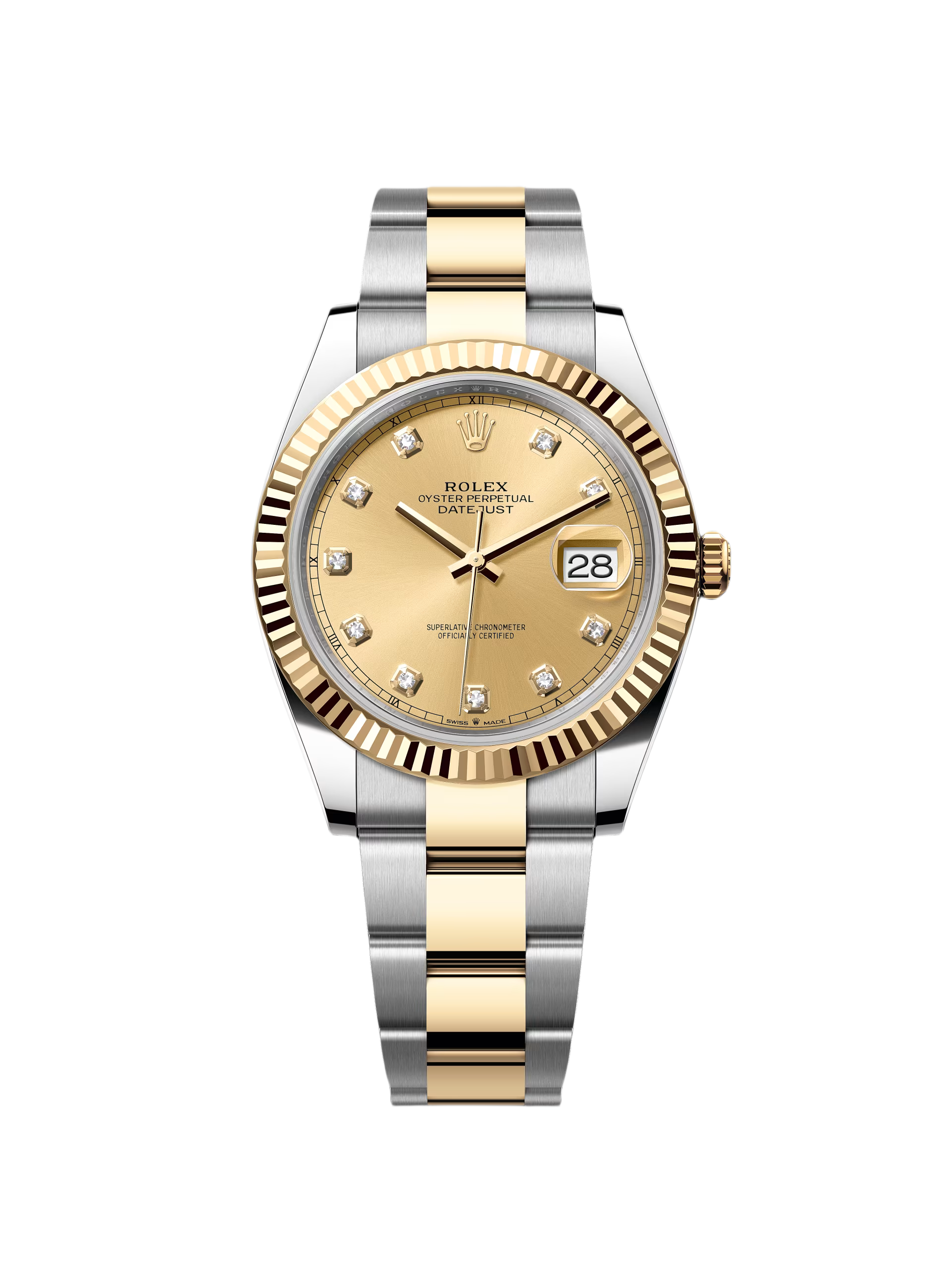 Rolex Datejust 41mm Two-Tone Yellow Gold Fluted Bezel Champagne Diamond Dial Oyster - 126333