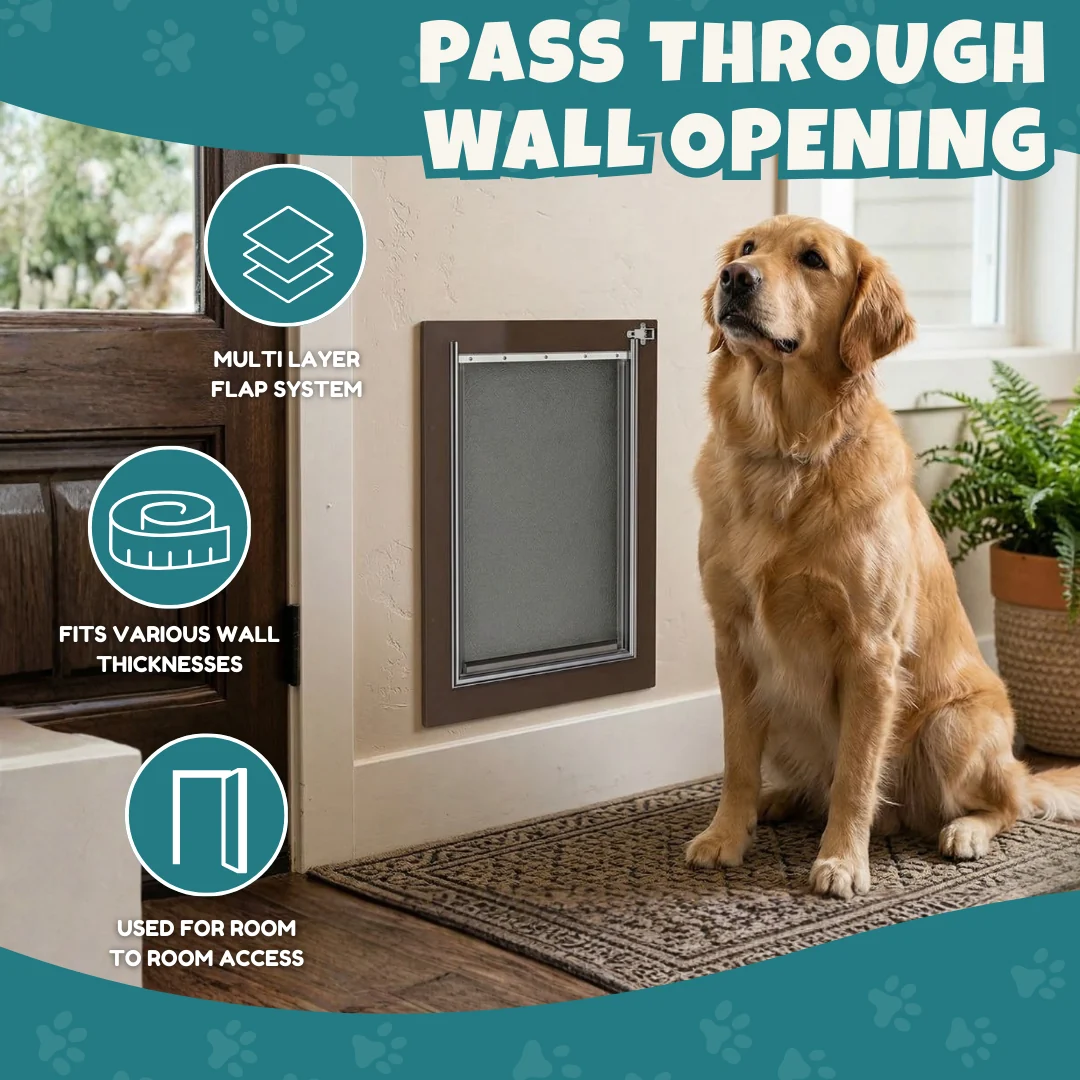 Wall Pet Door for Cats and Dogs with 3 Flaps Telescoping Tunnel Wall Pet Door for Cats and Dogs with 3 Flaps Telescoping Tunnel