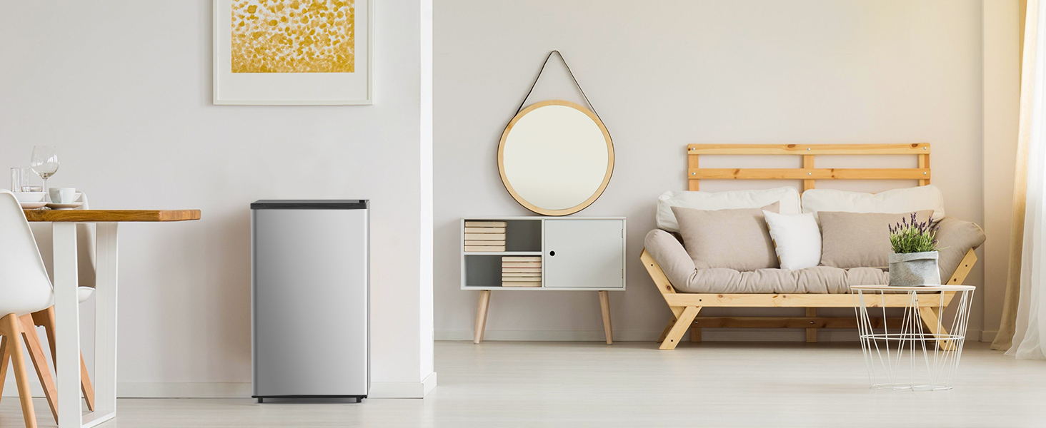 3.2 Cu.Ft Mini Fridge with Freezer Small Refrigerator Single Door Energy-efficient Low Noise
