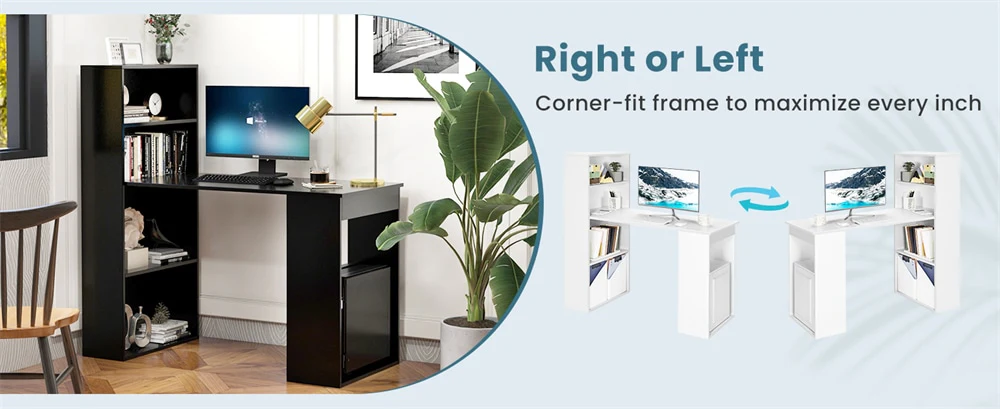 Eletriclife 48" Computer Desk with 6-Tier Bookshelf & CPU Stand, Space-Saving Workstation for Home Office Study
