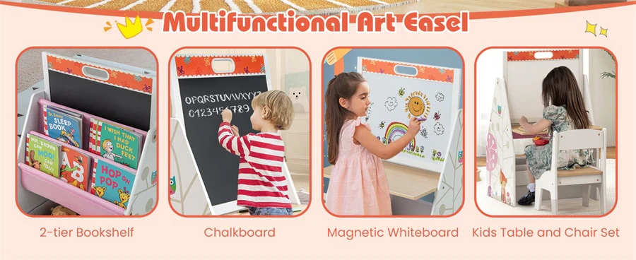 Eletriclife 3-in-1 Wooden Double Sided Kids Art Easel with Chair for Toddlers