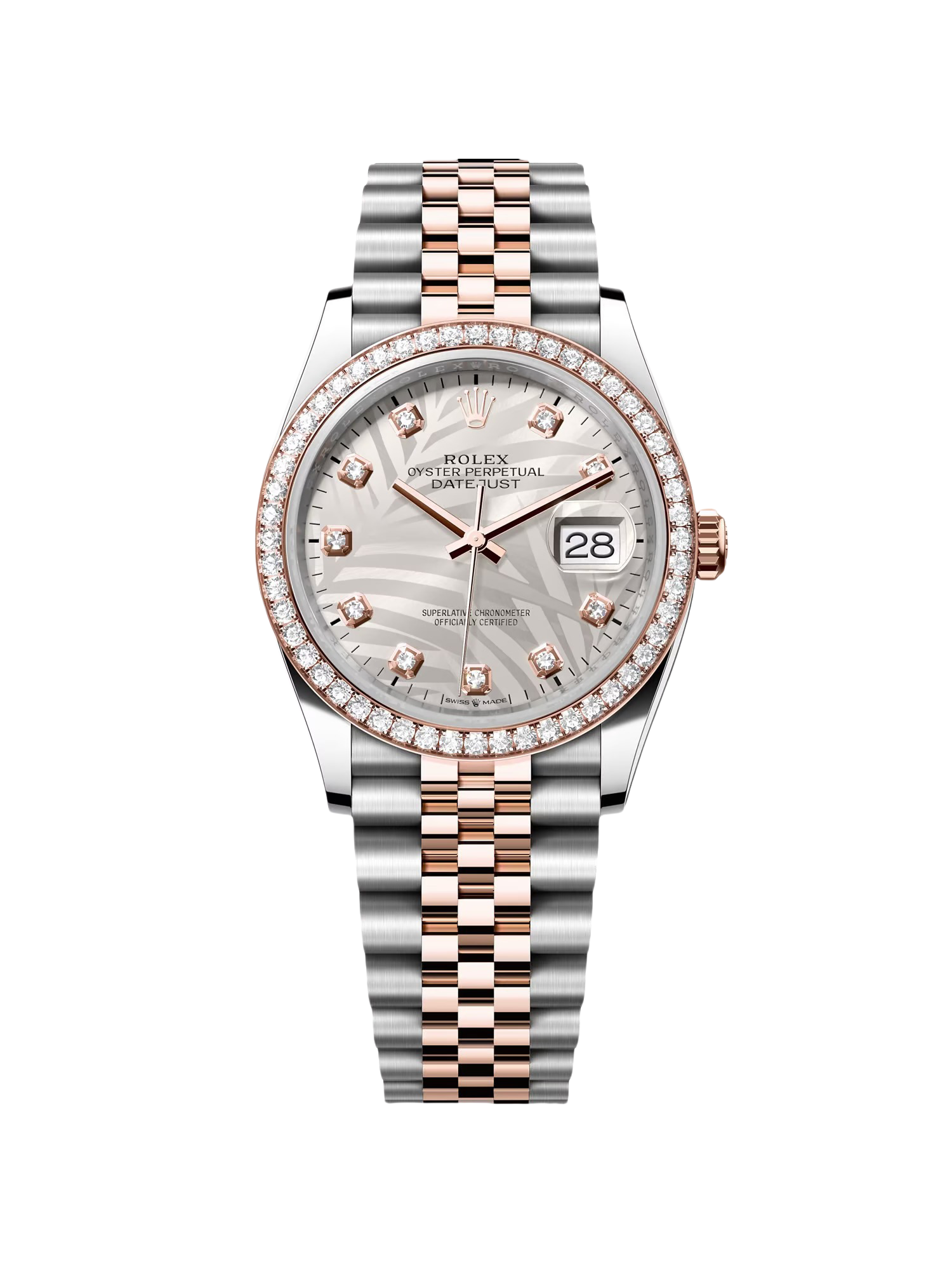 Rolex Datejust 36mm 126281 Silver Palm Motif Diamond Dial Oyster Bracelet