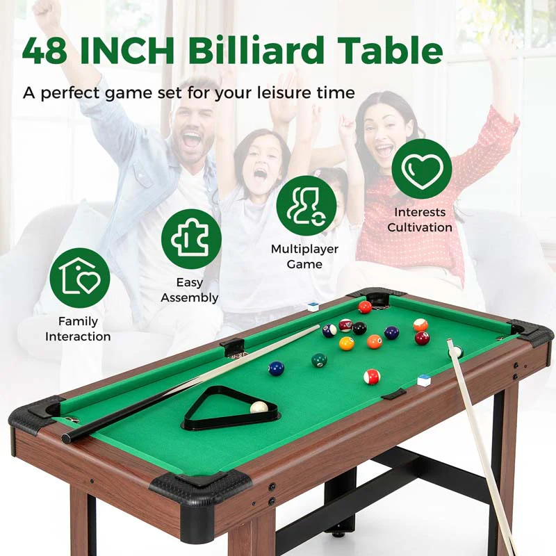 Eletriclife 48 Inch Pool Wooden Game Table with Full Set of Balls