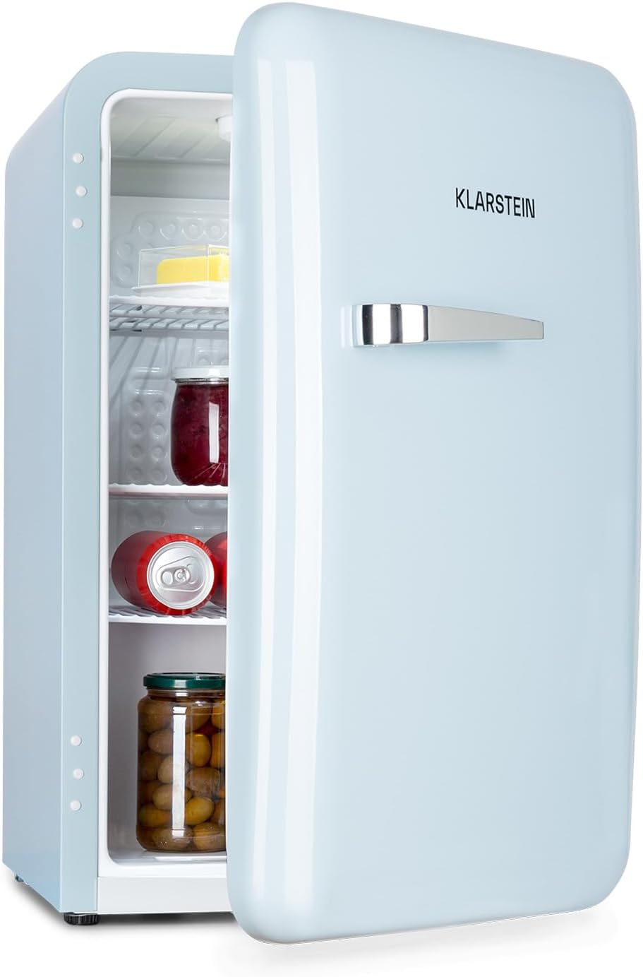 Klarstein Audrey Mini - kleiner Kühlschrank, kompakte Mini-Bar, freistehend, Kompressionskühlung, Fassungsvermögen, Kühlung: 0-10 °C, Mini-Kühlschrank mit 70 Liter Fassungsvermögen, rot