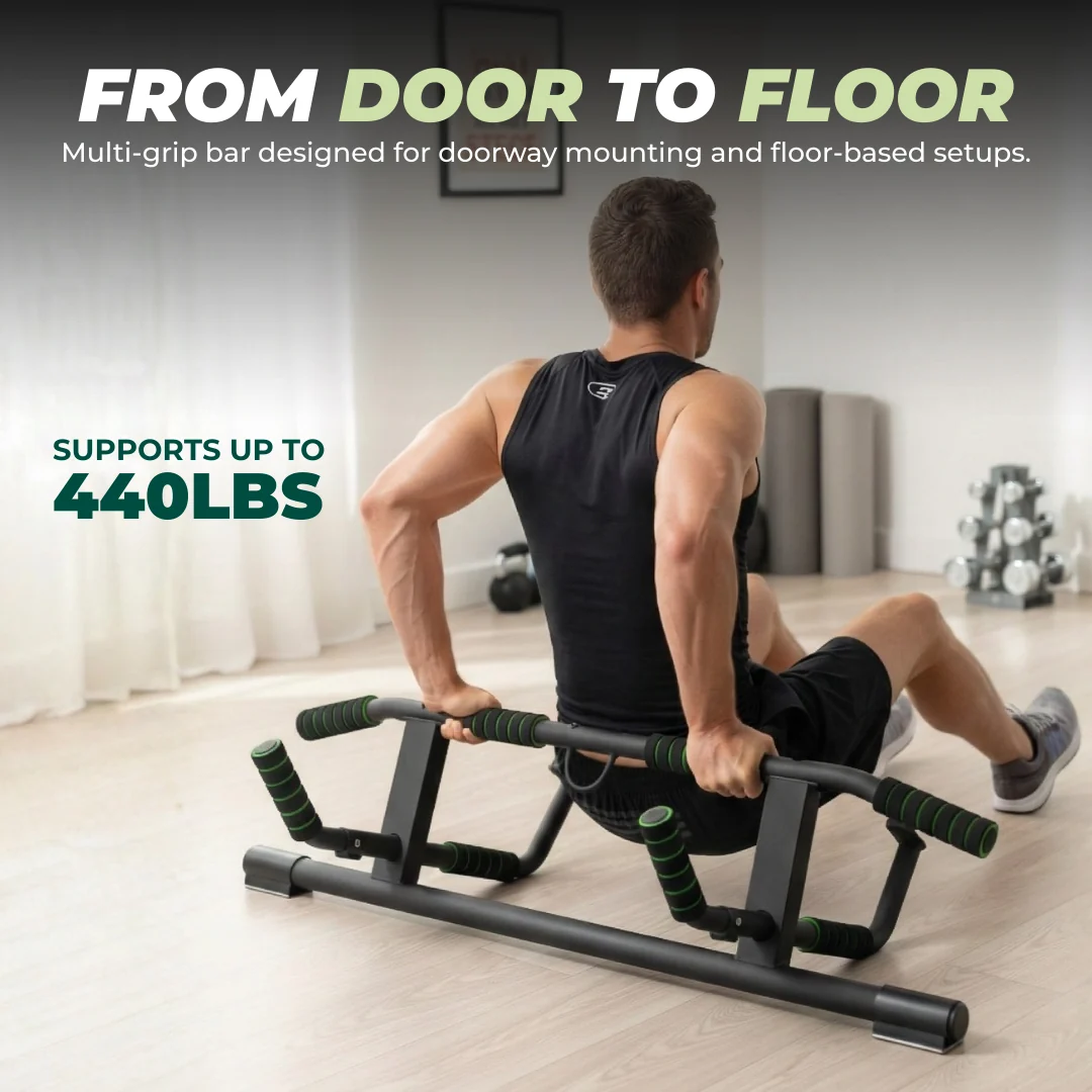 Multi-Grip Pull Up Bar for Doorway Mount or Floor-Based Training