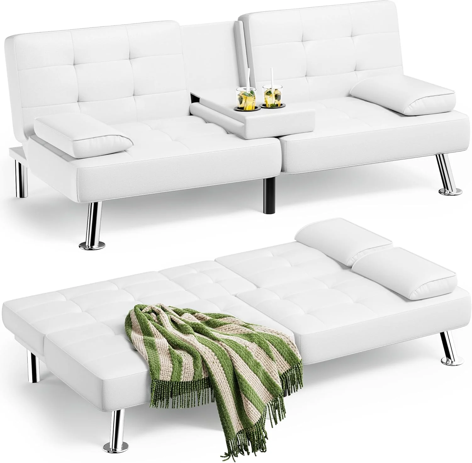 Homall Futon Sofa Bed Leather Futon Couch Removable Armrests Adjustable Recliner Sofa Bed
