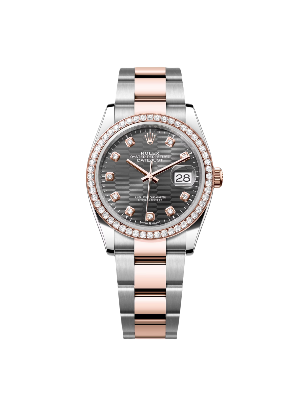 Rolex Datejust 36mm 126281 Slate Fluted Motif Diamond Dial Diamond Bezel and Oyster Bracelet