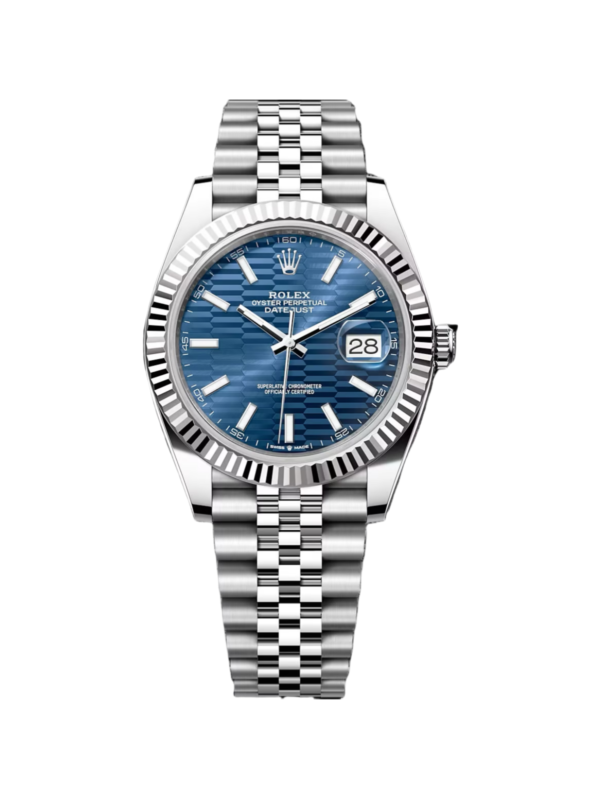 Rolex Datejust 41mm Blue Fluted Motif Index Dial Jubilee Bracelet Watch - 126334