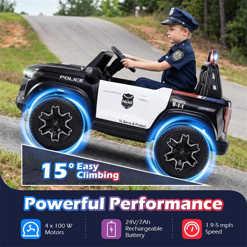 Eletriclife 24V 4WD Licensed Chevrolet Kids 2-Seater Police Ride on Car