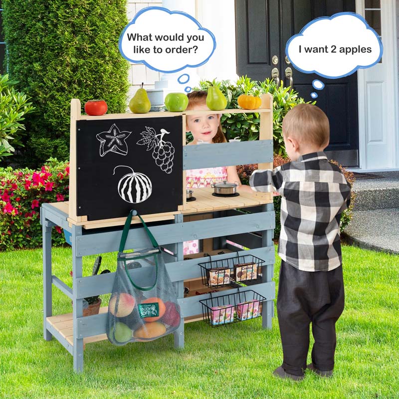 Eletriclife 2-In-1 Outdoor Mud Kitchen with Faucet and Extra Chalkboard