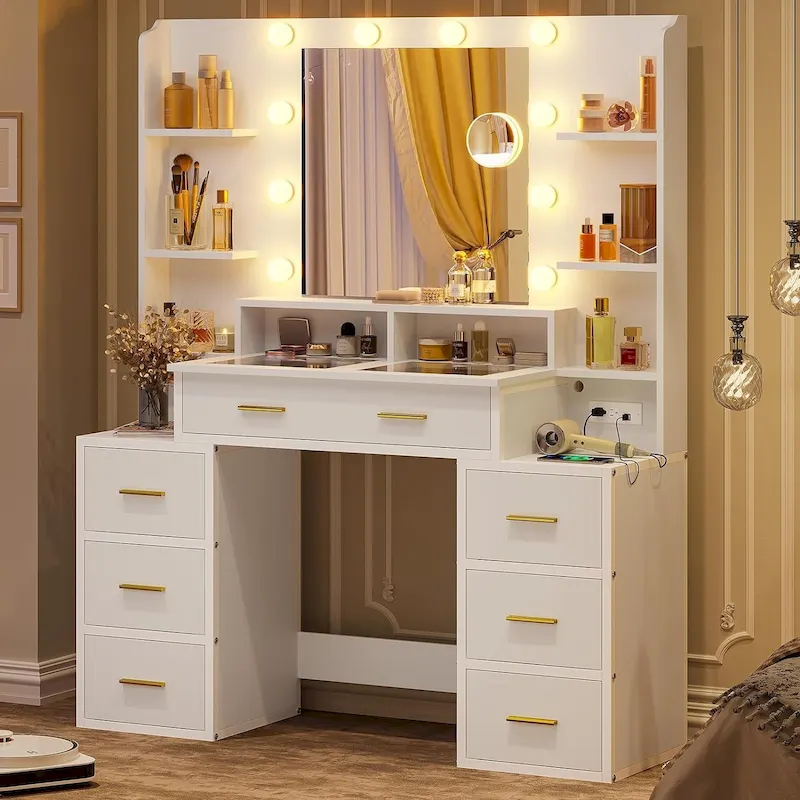 Makeup Vanity Table with 10x Magnifying Mirror Vanity Desk Glass Top