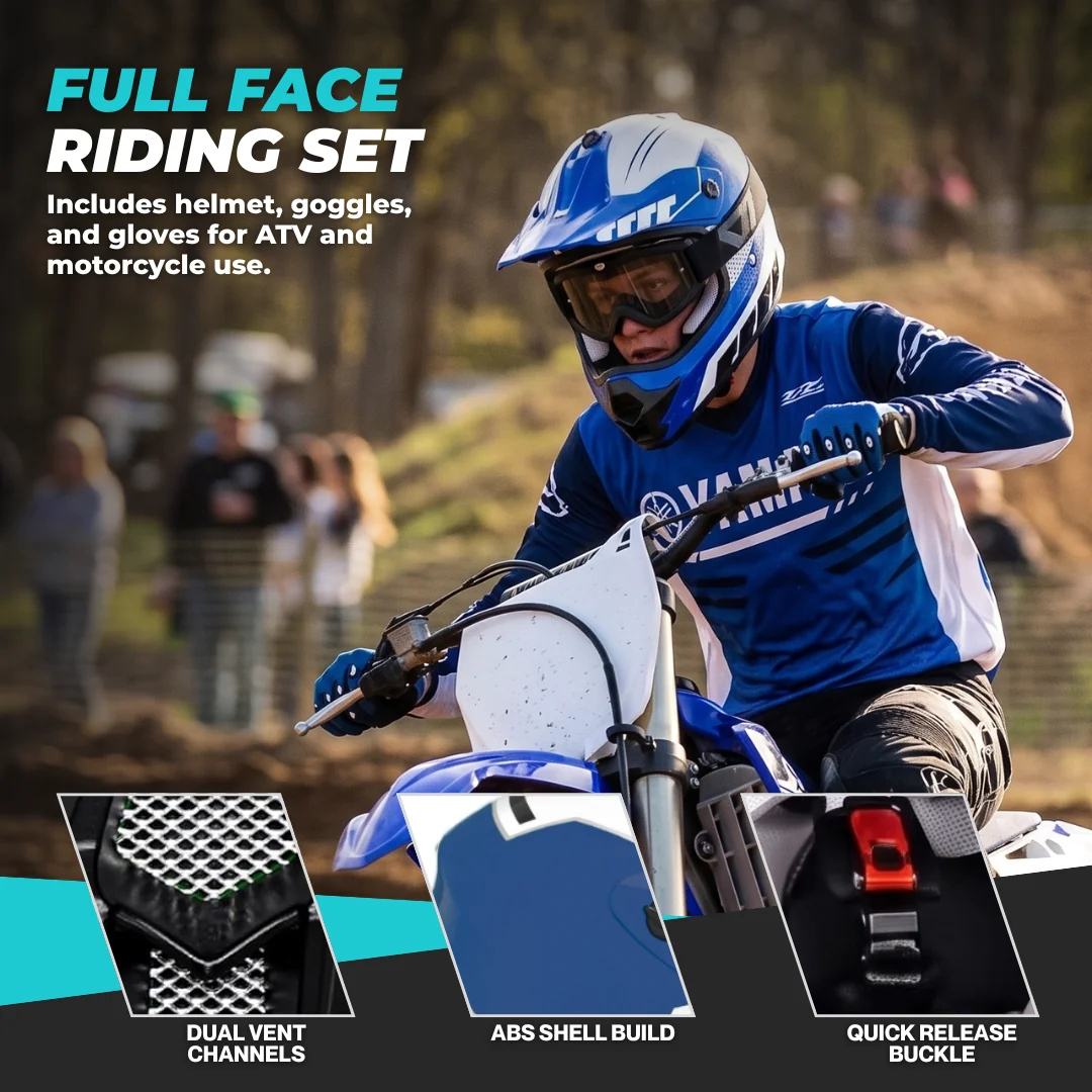 Youth Full Face Dirt Bike Helmet with Goggles and Gloves Set