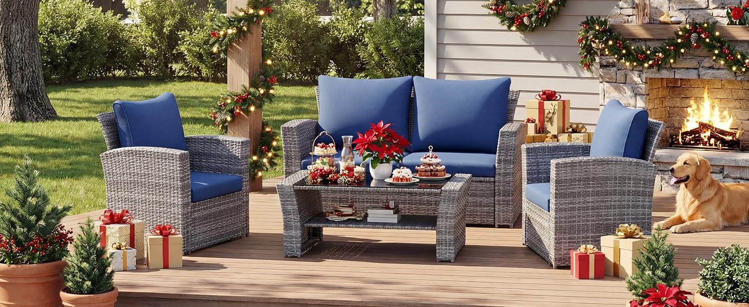 blue patio furniture set