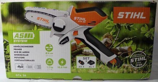 STIHL GTA 26 PRUNER CHAINSAW W/CARRYING CASE BATTERY AND CHARGER.
