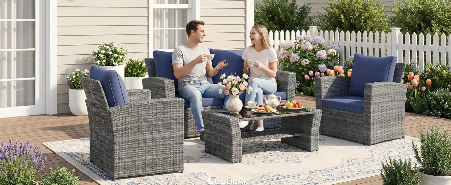 blue outdoor furniture set