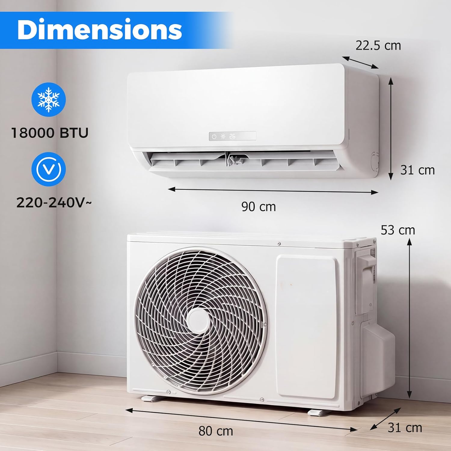 TANGZON 18000 BTU Air Conditioner Wall Split, 5 in 1 Air Conditioning Unit Heater Dehumidifier Air Purifier Fan with Heat Pump, Remote & Installation Kit, A++ Rating, Inverter, Wall AC Unit for 116㎡