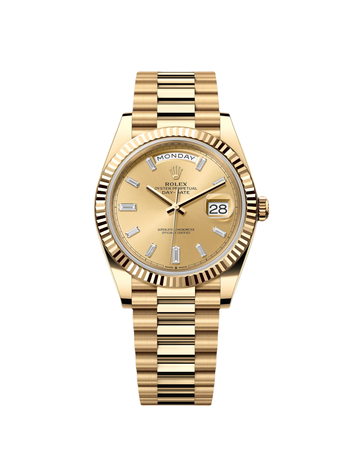 Rolex Day-Date "President" 40mm Yellow Gold Champagne Diamond Baguette Dial - 228238