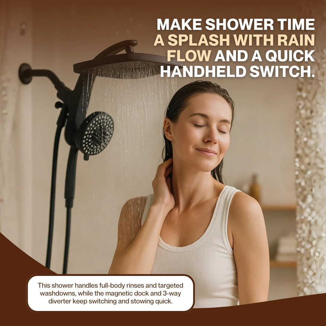 Square Rainfall Shower System with 10 Mode Handheld, 2.5 GPM Square Rainfall Shower System with 10 Mode Handheld, 2.5 GPM