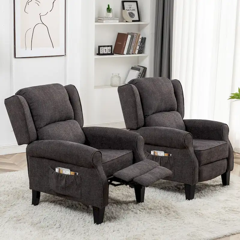 Manual Pushback Recliner Adjustable Accent Chair Wingback Armchair Set of 2