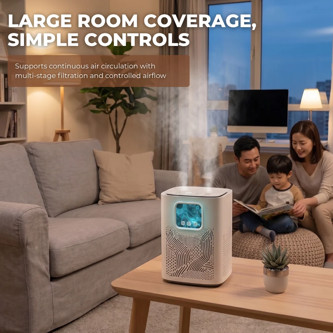 Large Room Air Purifier 2400 ft² HEPA PM2.5 Dual-Cycle Filter System