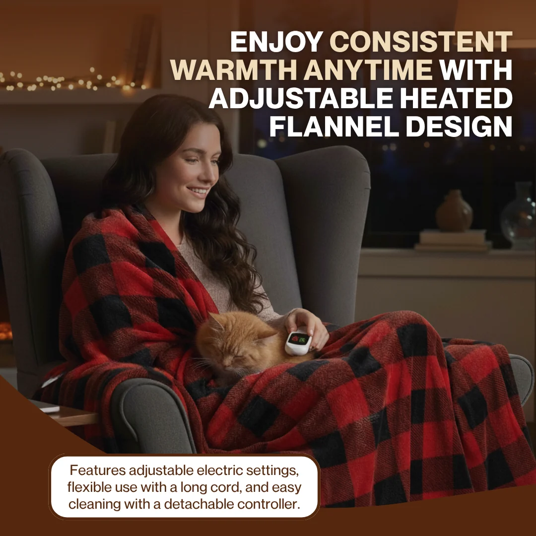 Heated Flannel Throw Blanket 10 Heat Levels 50x60 Checkered Collection